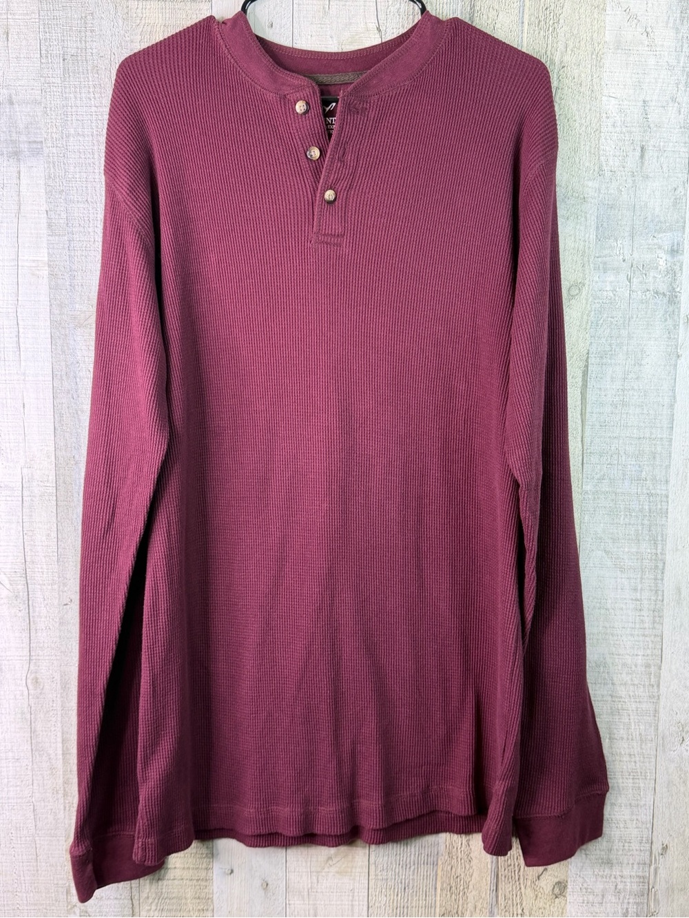 Mountain Ridge Large Tall Burgundy Waffle Knit Long Sleeve Henley Shirt 3 Button